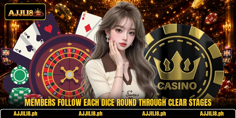 Members follow each dice round through clear stages