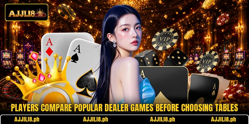 Players compare popular dealer games before choosing tables Players compare popular dealer games before choosing tables