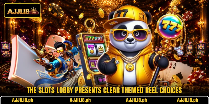The slots lobby presents clear themed reel choices